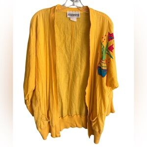 Vintage Peter Popovitch 80’s Open Front Gauze Cardigan w/Floral Vase Embroidered